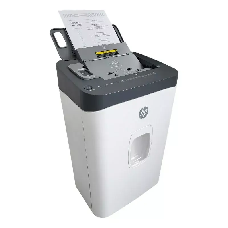 Destructora de papel HP ONESHRED Auto 200CC — alimentación automática para 200 hojas, microcorte P-4, depósito de 28 litros, blanco y gris
