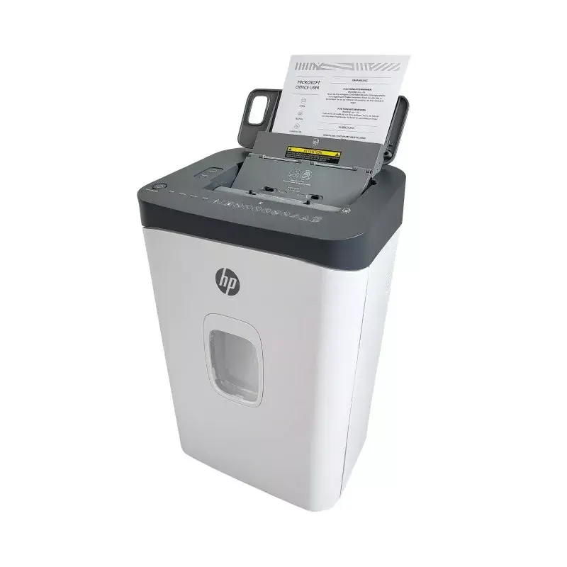 Destructora de papel HP ONESHRED Auto 200CC — alimentación automática para 200 hojas, microcorte P-4, depósito de 28 litros, blanco y gris