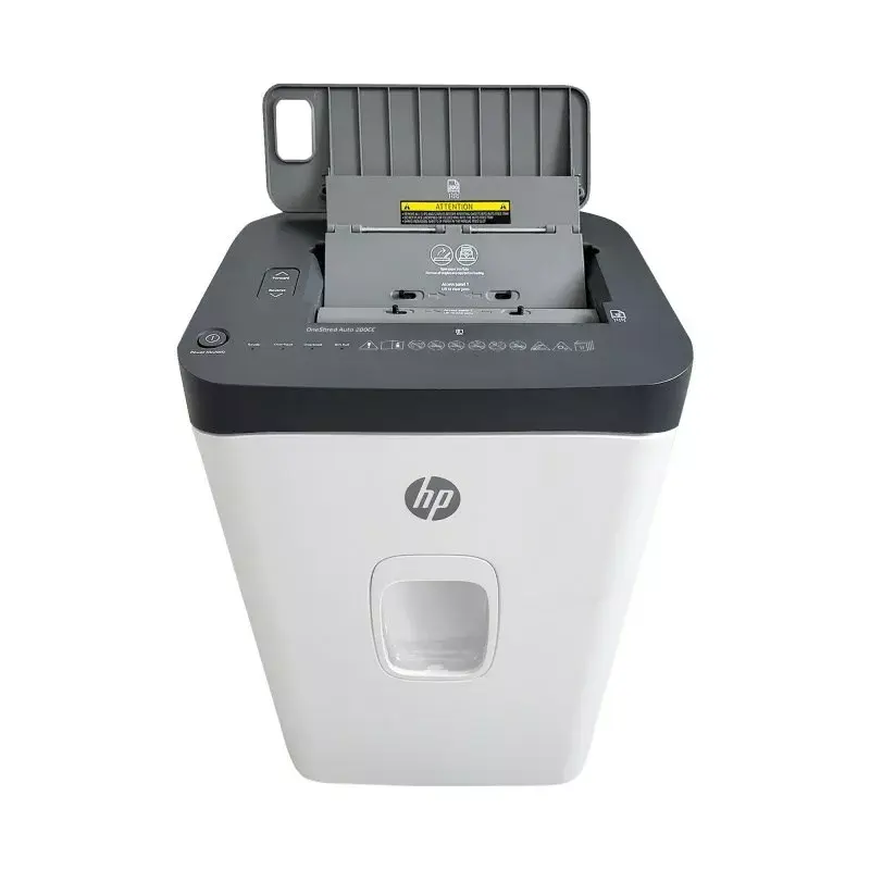 Destructora de papel HP ONESHRED Auto 200CC — alimentación automática para 200 hojas, microcorte P-4, depósito de 28 litros, blanco y gris
