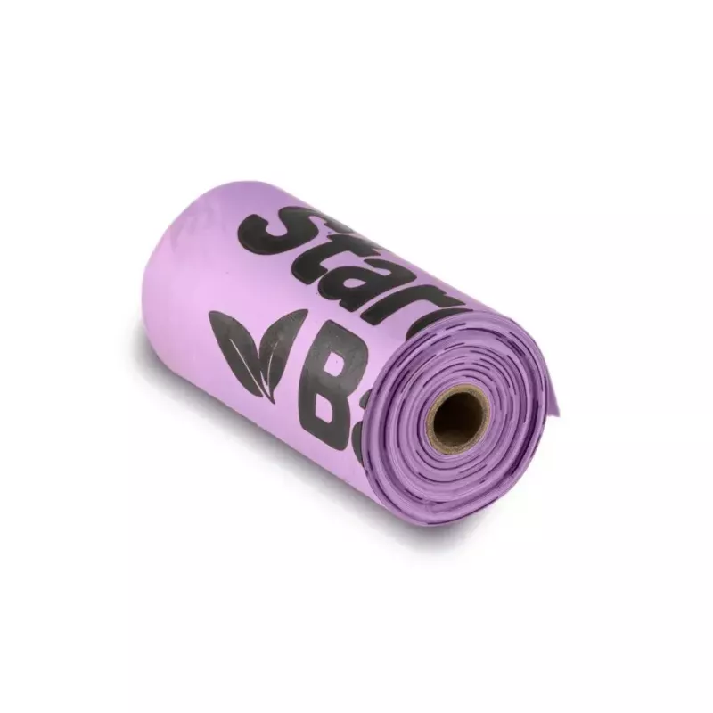 Bolsas de excrementos compostables Starch Bag STARCHBAG BIO lila, fibras vegetales, 8 × 15 uds.