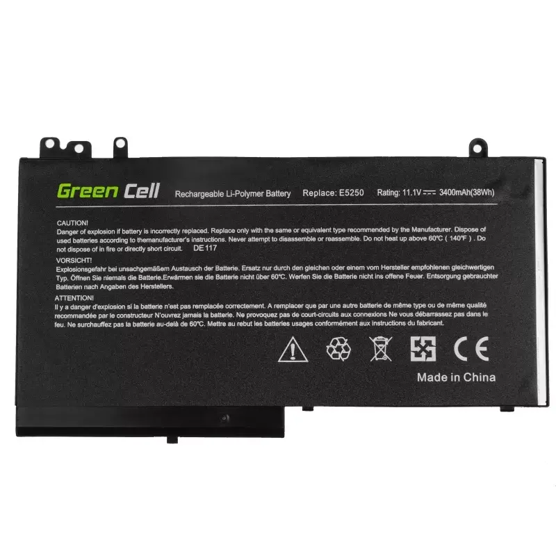 Batería Green Cell DE117 para DELL Latitude 11 3150/3160, 12/ E5250/E5270 — LiPo 11.1V 3400mAh, 4 celdas, negro