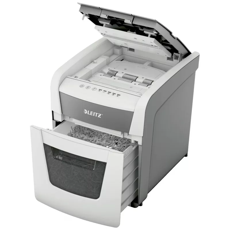 Destructora de papel LEITZ IQ Autofeed Small Office50 P4 — microcorte 4x28 mm, autofeed 50 hojas, boca 22 cm, depósito 20 L