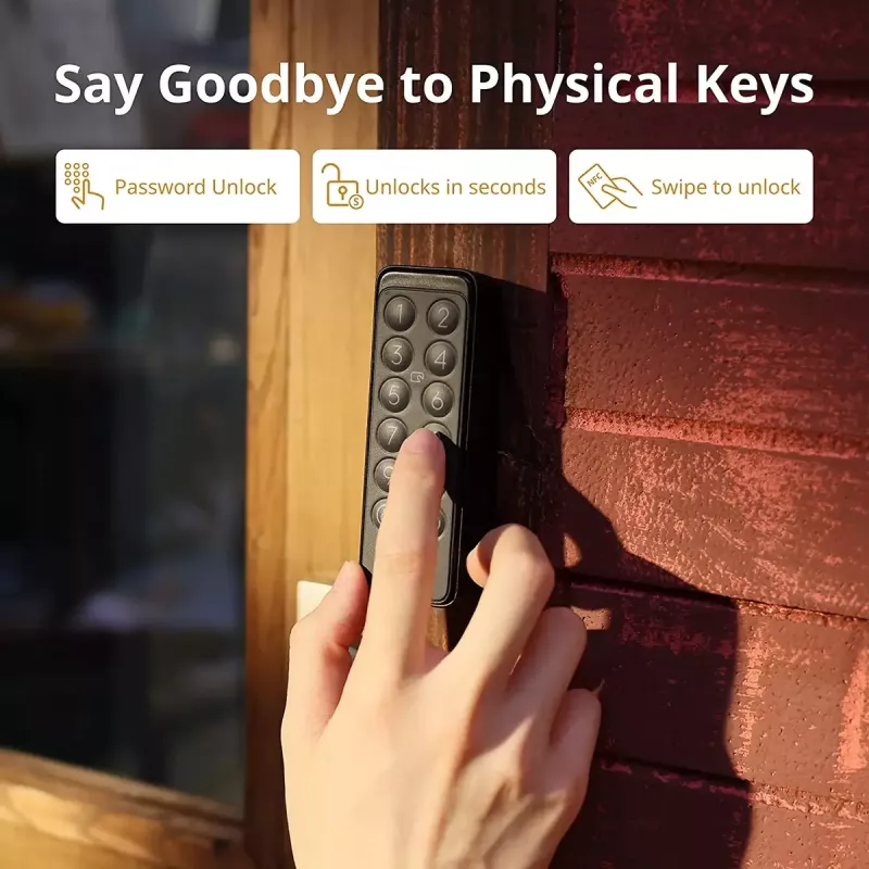 Cerradura inteligente SwitchBot Keypad Touch — acceso por código y huella dactilar, negra, pilas CR123A, inalámbrica, 38×36×112 mm