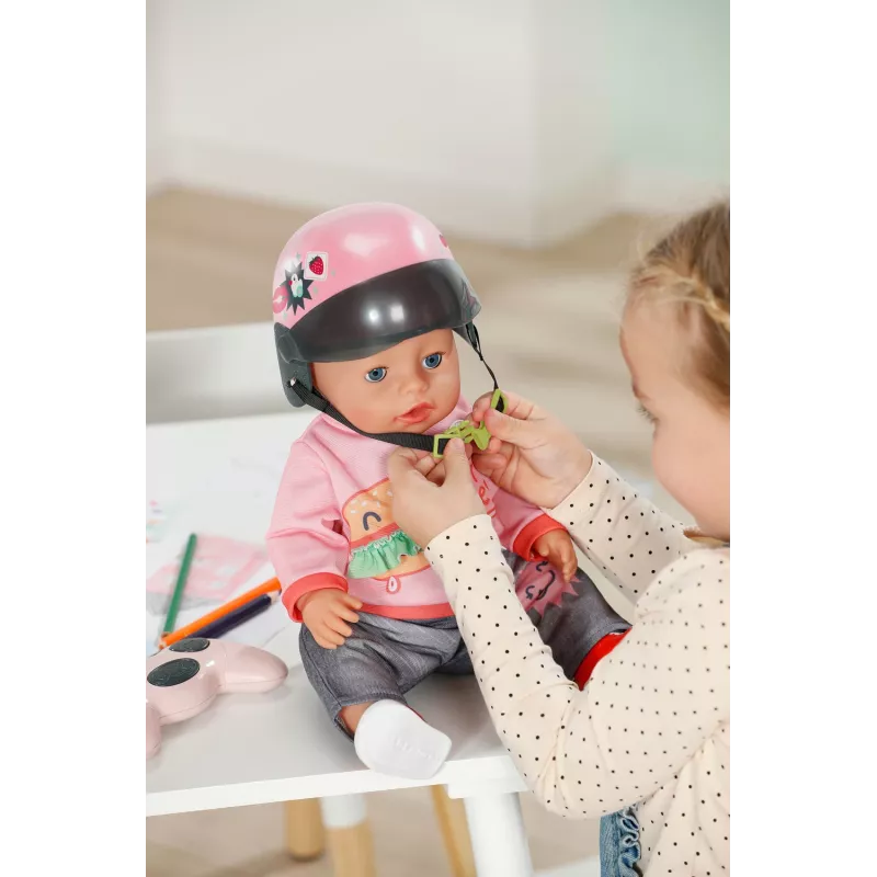 Zapf Creation BABY born 835937 E-Scooter casco para muñeca, 43 cm, rosa/negro, 3+