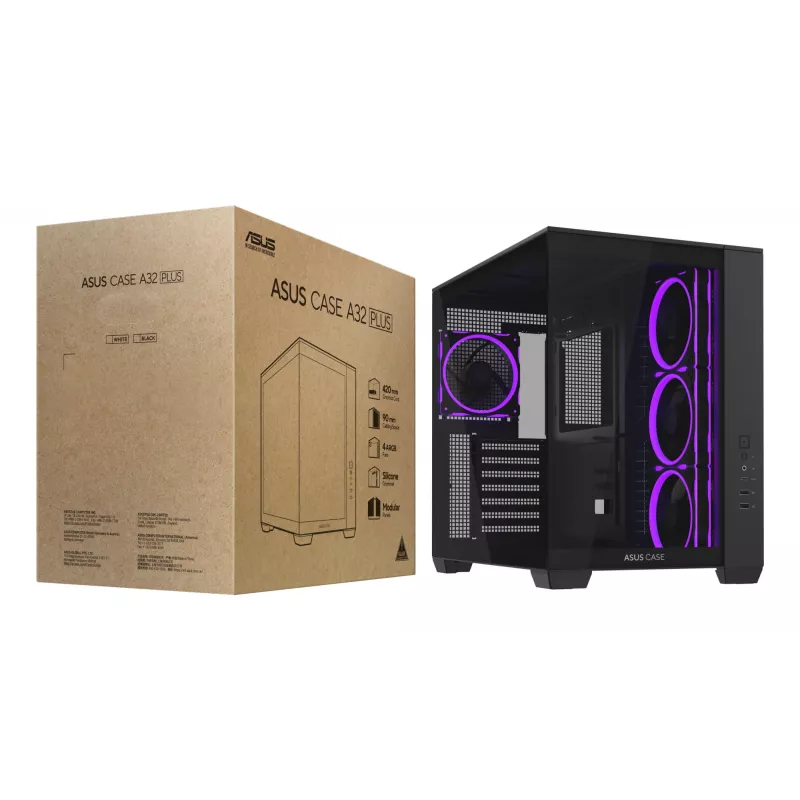Caja de PC ASUS A32 PLUS TG ARGB, negra, ATX/micro ATX/Mini-ITX