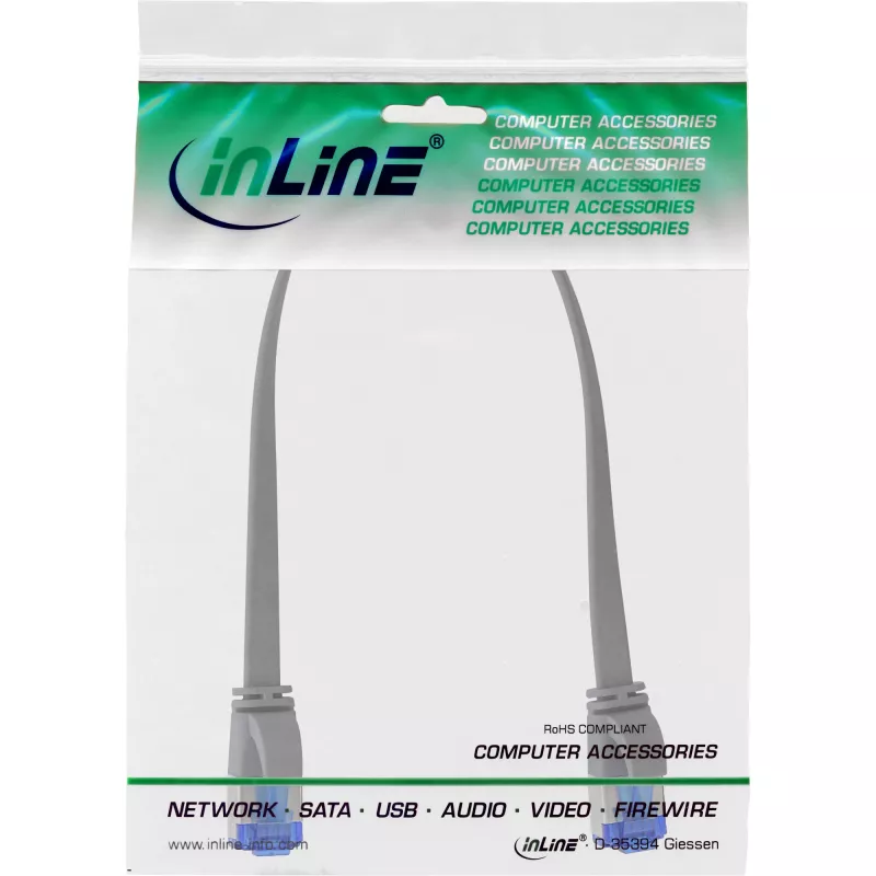 Cable de parcheo InLine plano, U/FTP, Cat.6A, TPE libre de halógenos, gris, 0,25 m