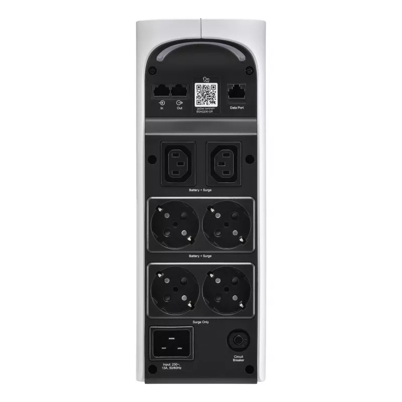 APC Back-UPS Pro, 2200VA/1320W, Torre, 230V, 4 salidas Schuko y 2 IEC C13, iluminación RGB, onda sinusoidal pura, Arctic (Blanco)