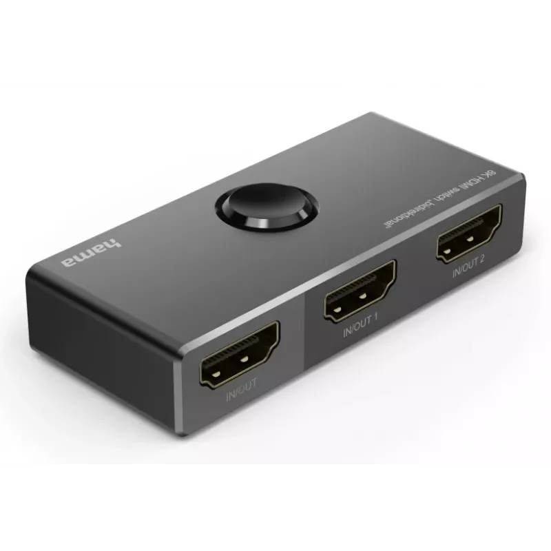HAMA conmutador HDMI bidireccional 8K — 1 entrada a 2 salidas / 2 entradas a 1 salida, modelo 00205324