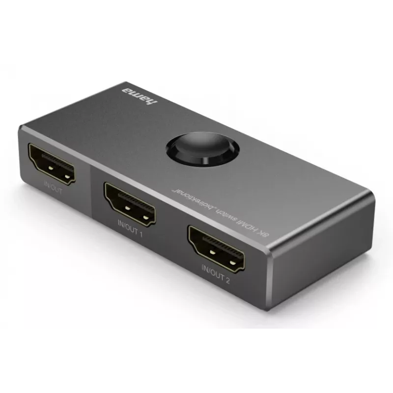 HAMA conmutador HDMI bidireccional 8K — 1 entrada a 2 salidas / 2 entradas a 1 salida, modelo 00205324