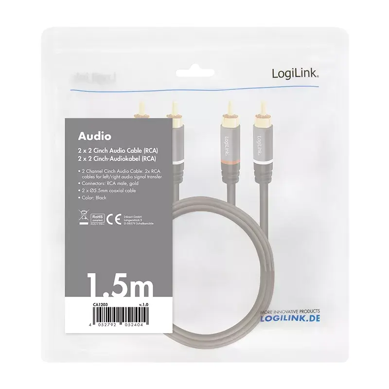 Cable de audio LogiLink CA1203 1,5 m 2x RCA negro
