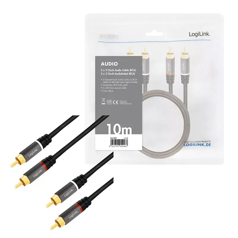 Cable de audio LogiLink CA1209 10m 2xRCA negro