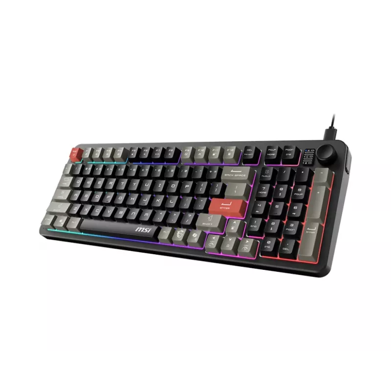 Teclado MSI Forge GK110 – tamaño completo (100 %), USB con cable, QWERTY US inglés, membrana, retroiluminación RGB, 97 teclas, negro