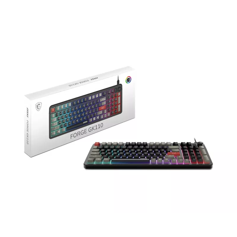 Teclado MSI Forge GK110 – tamaño completo (100 %), USB con cable, QWERTY US inglés, membrana, retroiluminación RGB, 97 teclas, negro
