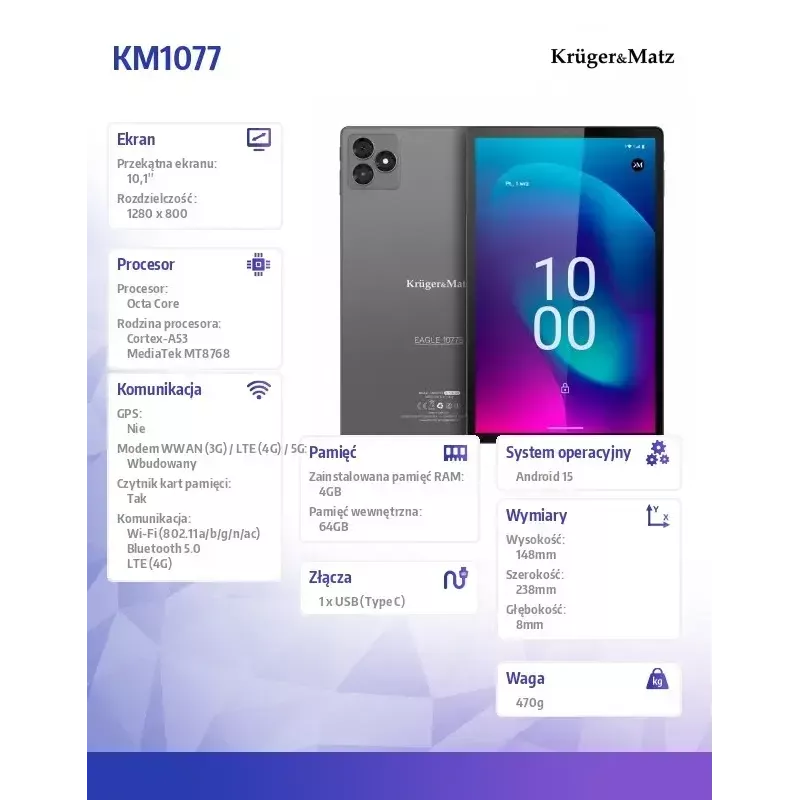 Tablet Kruger & Matz KM1077 pantalla de 10,1