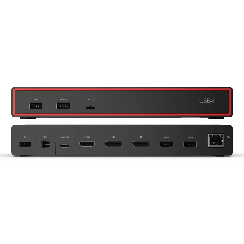 Docking station Lenovo ThinkPad USB4 Dock 5000 — con cable Thunderbolt 4, 65 W PD, 3840×2160, HDMI, 4× USB-A, Gigabit Ethernet, negra