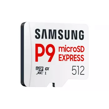 Tarjeta microSDXC Samsung P9 Express 512 GB, UHS-I, lectura 800 MB/s, V30, U1, blanca
