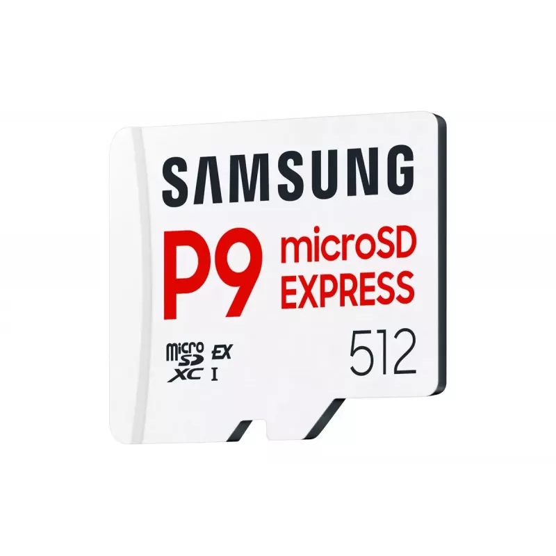 Tarjeta microSDXC Samsung P9 Express 512 GB, UHS-I, lectura 800 MB/s, V30, U1, blanca
