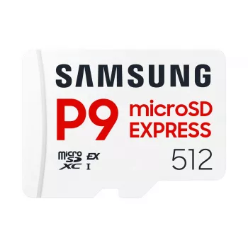 Tarjeta microSDXC Samsung P9 Express 512 GB, UHS-I, lectura 800 MB/s, V30, U1, blanca