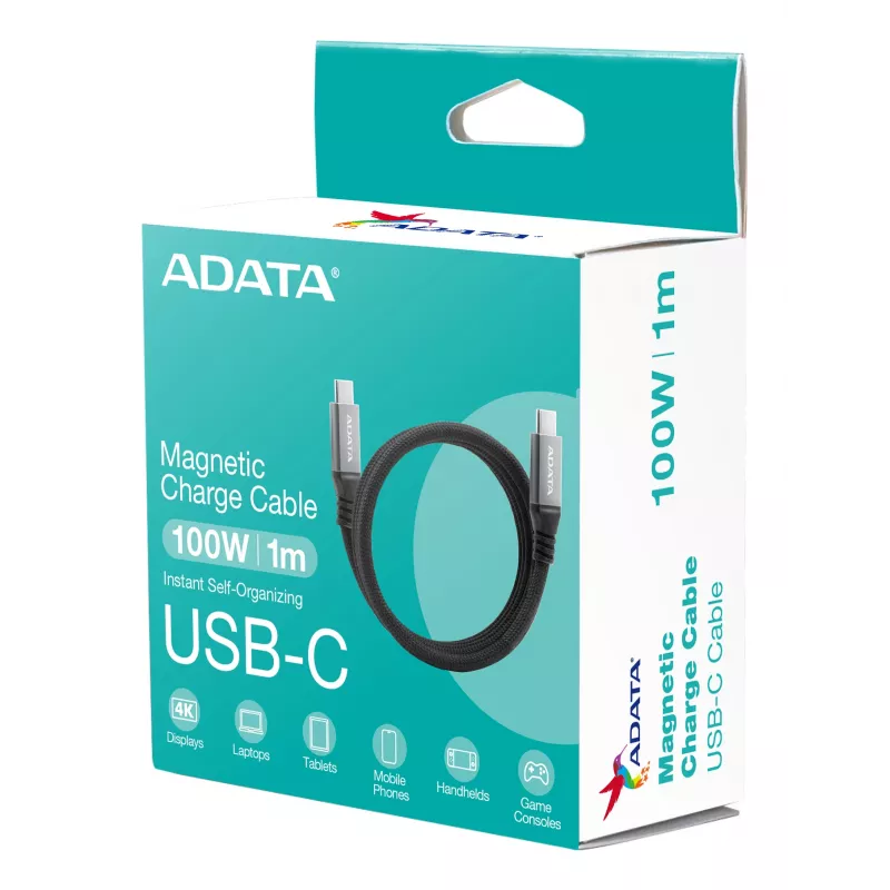 Cable de datos USB C a USB C ADATA CACCU3-100W-100AN-BK — USB 3.2 Gen 2 (10 Gbit/s), 1 m, Negro