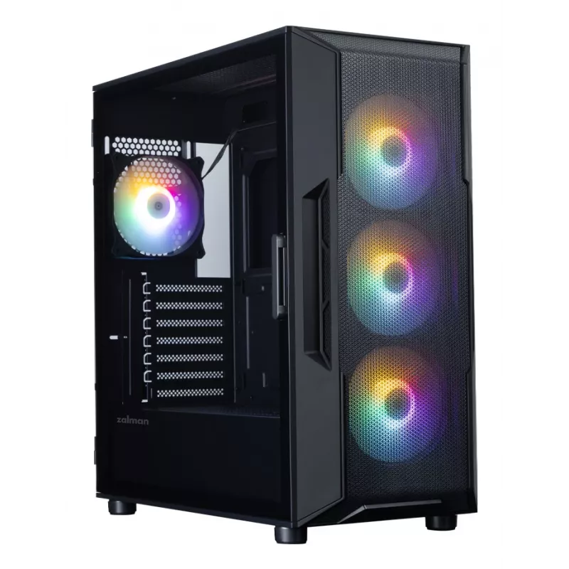 Caja de PC ZALMAN Mid-Tower I3 NEO V2, negra, 4 ventiladores RGB, compatible con ATX/microATX