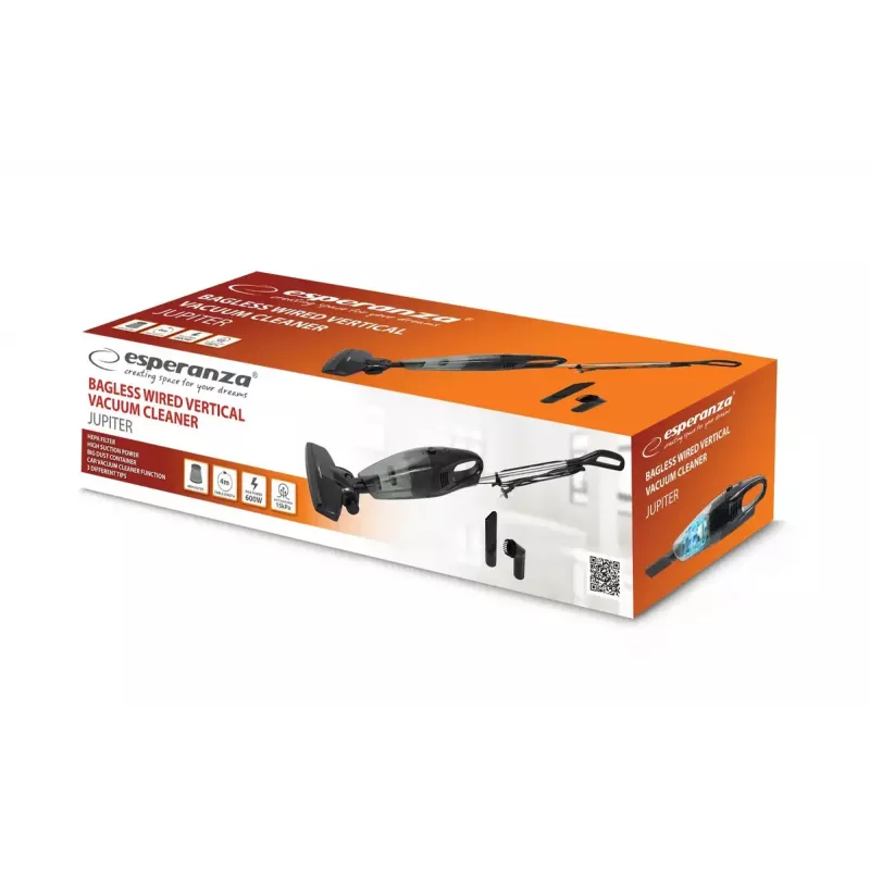 Aspirador ESPERANZA EHV101K — 600 W, 0,8 L, con cable, cepillo eléctrico, cable de 4 m
