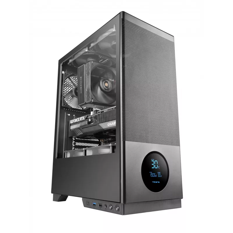 Caja de ordenador Tacens 2SAGITTA20 Midi Tower, negra, 3 ventiladores de 120 mm