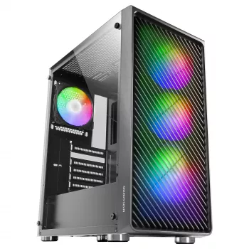 Mars Gaming MC-F negra, semitorre gaming ATX, ventana lateral de cristal templado, frontal de malla metálica, 4 ventiladores ARGB de 120mm