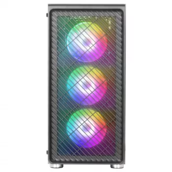Mars Gaming MC-F negra, semitorre gaming ATX, ventana lateral de cristal templado, frontal de malla metálica, 4 ventiladores ARGB de 120mm