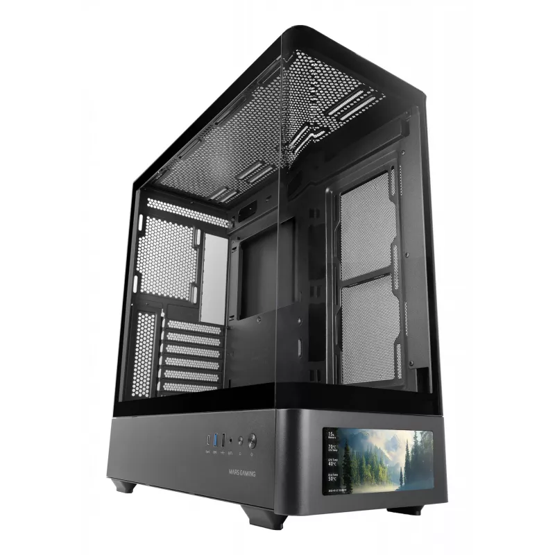 Caja de PC TACENS Mars Gaming MCLCDPRO semitorre – negra, pantalla IPS de 7,2 pulgadas, fuente de alimentación inferior, compatibilidad ATX/Micro‑ATX/Mini‑ITX