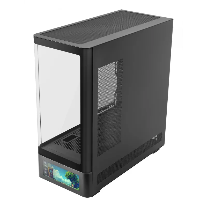 Caja de PC TACENS Mars Gaming MCLCDPRO semitorre – negra, pantalla IPS de 7,2 pulgadas, fuente de alimentación inferior, compatibilidad ATX/Micro‑ATX/Mini‑ITX