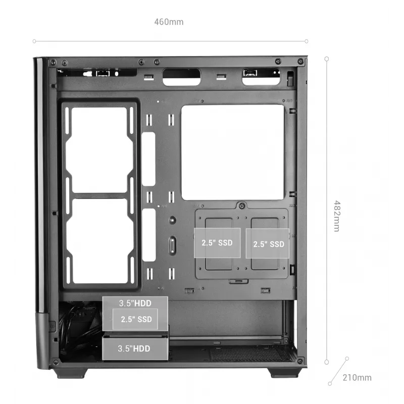 Caja de PC TACENS Mars Gaming MCLCDPRO semitorre – negra, pantalla IPS de 7,2 pulgadas, fuente de alimentación inferior, compatibilidad ATX/Micro‑ATX/Mini‑ITX