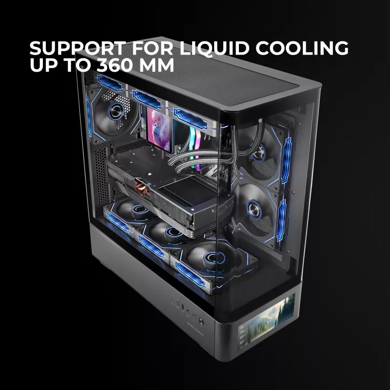 Caja de PC TACENS Mars Gaming MCLCDPRO semitorre – negra, pantalla IPS de 7,2 pulgadas, fuente de alimentación inferior, compatibilidad ATX/Micro‑ATX/Mini‑ITX
