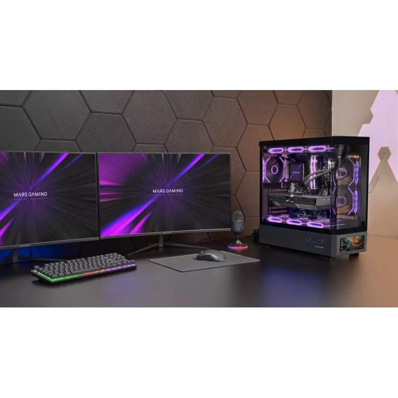 Caja de PC TACENS Mars Gaming MCLCDPRO semitorre – negra, pantalla IPS de 7,2 pulgadas, fuente de alimentación inferior, compatibilidad ATX/Micro‑ATX/Mini‑ITX