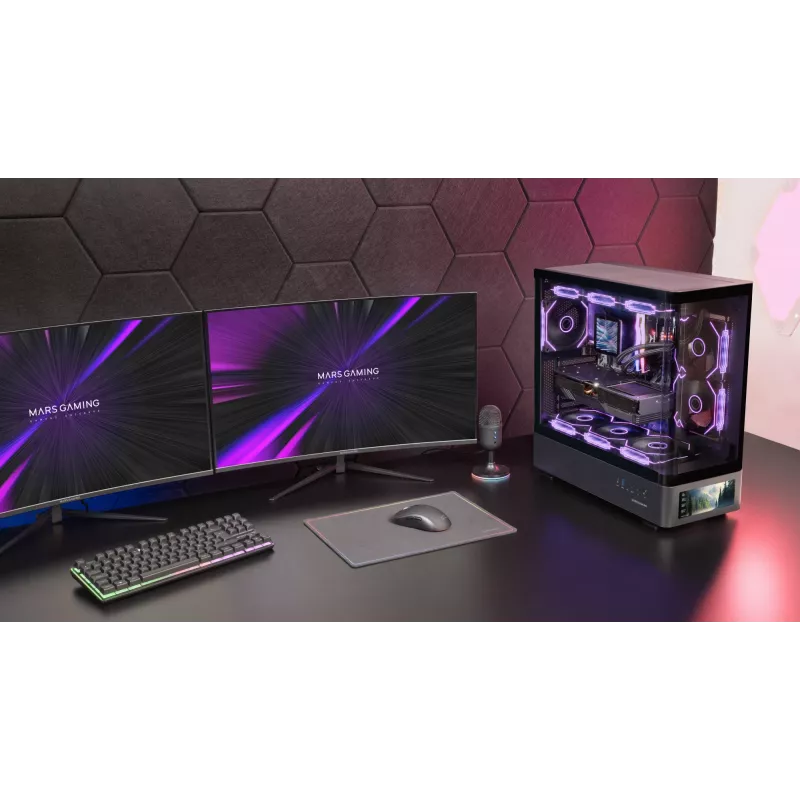 Caja de PC TACENS Mars Gaming MCLCDPRO semitorre – negra, pantalla IPS de 7,2 pulgadas, fuente de alimentación inferior, compatibilidad ATX/Micro‑ATX/Mini‑ITX