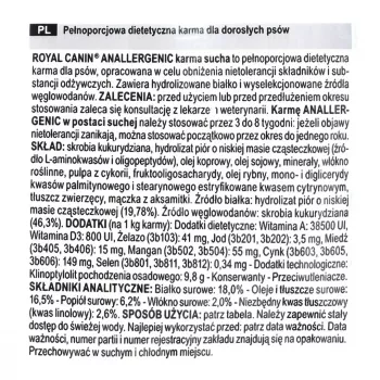 Comida seca para perros Royal Canin Anallergenic 8 kg — fórmula hipoalergénica de ave para adultos, sin gluten, sin lactosa