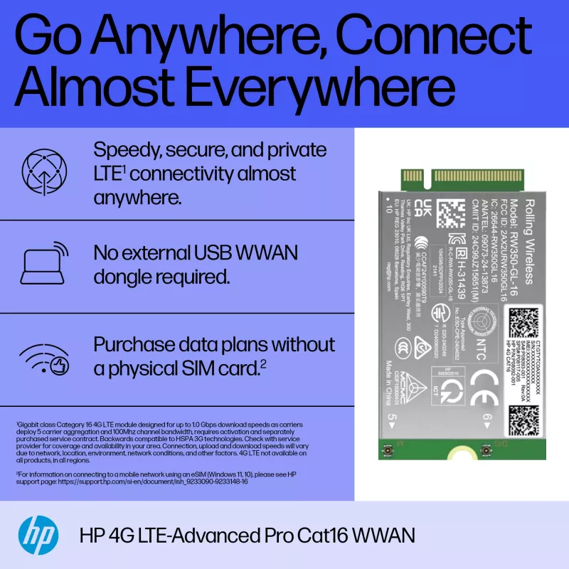 HP 4G LTE-Advanced Pro Cat19 WWAN módulo inalámbrico interno B8BD3AA