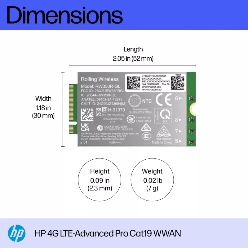 HP 4G LTE-Advanced Pro Cat19 WWAN módulo inalámbrico interno B8BD3AA