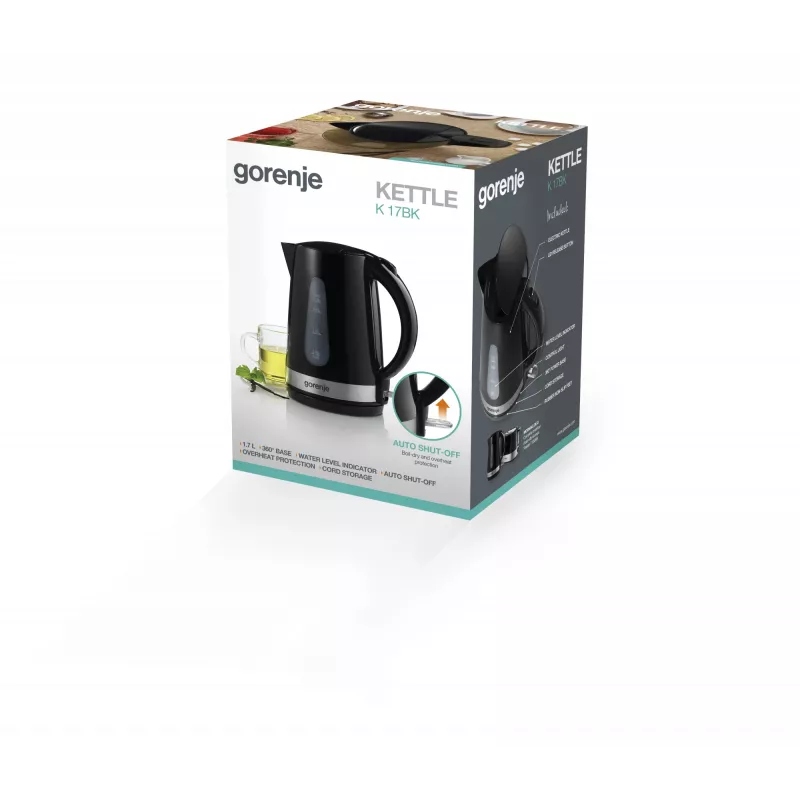Hervidor de agua Gorenje K17BK — 1,7 L, 2200 W, Negro