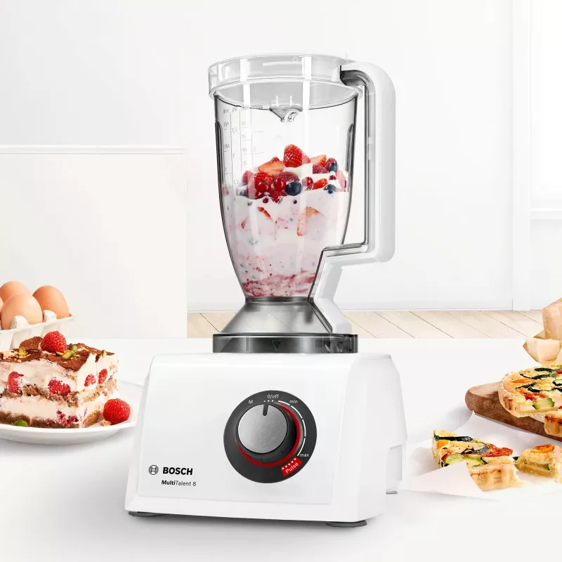 Robot de cocina Bosch MC812W501 — 1000 W, bol de 3,9 L, blanco, cuchillas de acero inoxidable