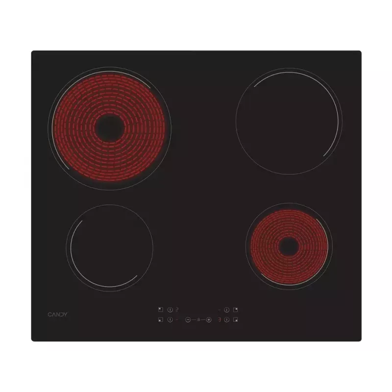 Placa vitrocerámica integrable CANDY CH64CCB/4U2 — 4 zonas, control táctil, 59×52 cm, negra