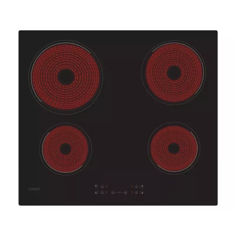 Placa vitrocerámica integrable CANDY CH64CCB/4U2 — 4 zonas, control táctil, 59×52 cm, negra
