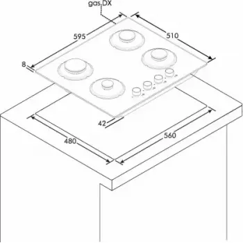 Candy CVW6BB Placa Negro Integrable 59,5 cm Gas 4 zona(s)