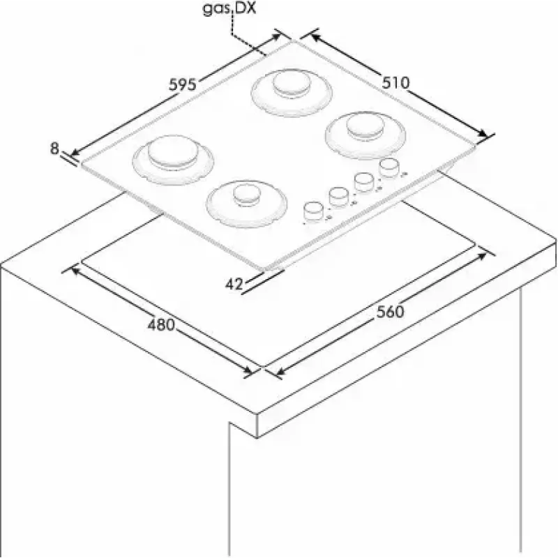 Candy CVW6BB Placa Negro Integrable 59,5 cm Gas 4 zona(s)