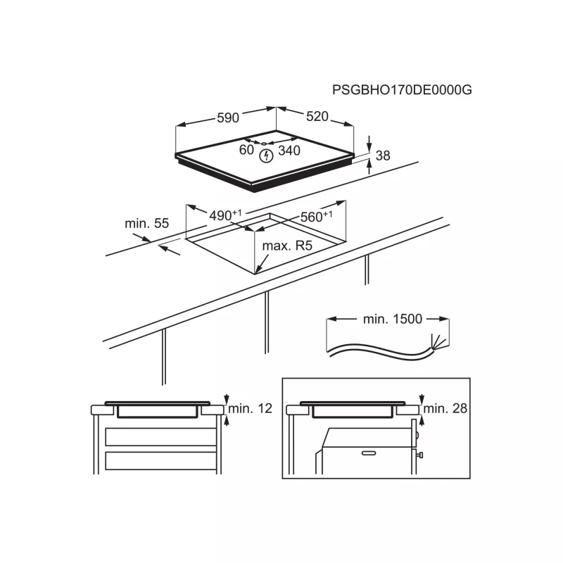 Placa vitrocerámica empotrable Electrolux EHF6343FOK negra 60 cm 4 zonas de cocción
