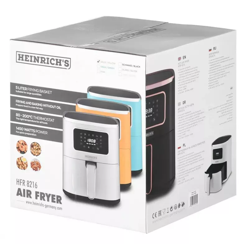 Freidora de aire HEINRICH'S HFR 8216, capacidad 5,0 l, 1450 W, amarilla