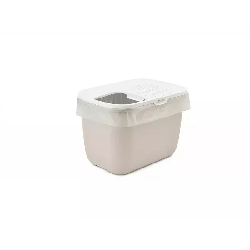 Arenero con entrada superior Savic Hop In, plástico, beige/blanco, 585×390×395 mm