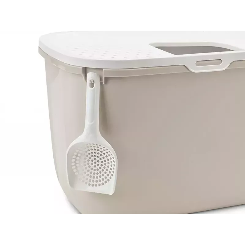 Arenero con entrada superior Savic Hop In, plástico, beige/blanco, 585×390×395 mm
