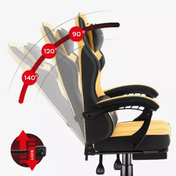 Silla gaming huzaro Force 3.7 — sillón giratorio ergonómico de respaldo alto, asiento amarillo, reposabrazos ajustables, altura 107,5–116,5 cm