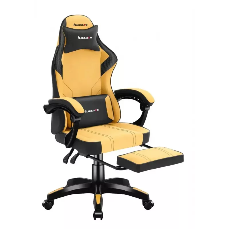 Huzaro Force 3.7 silla gaming, ergonómica, hasta 150 kg, con reposapiés y cojines, amarilla