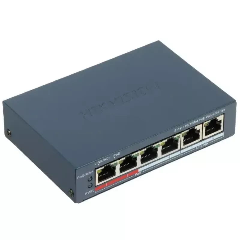 Switch de red Hikvision DS-3E1106P-EI — switch Ethernet PoE de 6 puertos, no gestionado, 10/100 Mbit/s